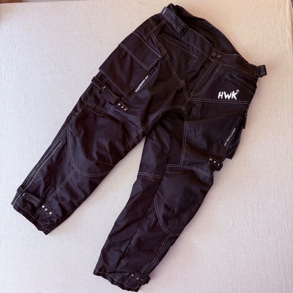 HWK Mens Motorcycle Pants Black Textile Adventure Touring Riding Gear XL 36x30